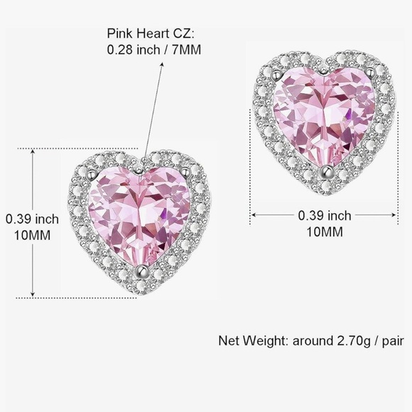 Pink heart CZ sterling silver earrings - Picture 3 of 4